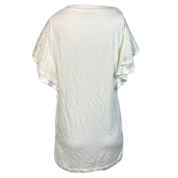 Kate & Sam Shirt Womens Sz S White Lace Overlay Flutter Sleeve Tee Stretch - Picture 3 of 8